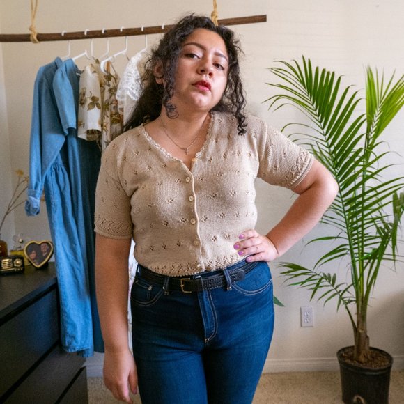 Knit Crochet Short-sleeve Cardigan - Picture 1 of 7